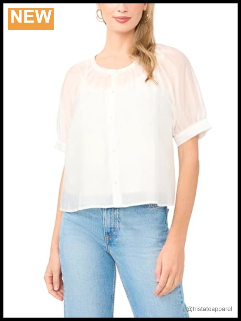 Womens Scoop Neck Button Down Short Sleeve Flow Blouse Top Polyester